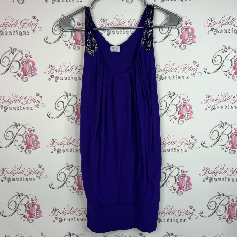 Oasis dress beaded embroidered shiny Vibrant Purple Dress  Beaded Straps